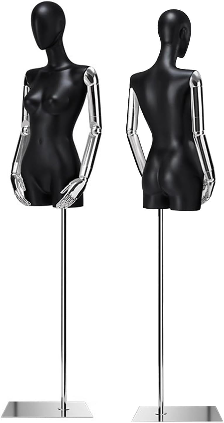CONGRUI Female Retail Mannequins Torso with Bracket Rotating Electroplating Arm Used for Clothing Store Windows Boutique Stores(Silver)