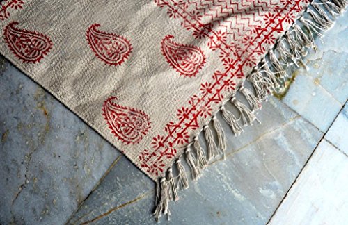 zeildoek Perzisch, Turks, Afghaans Kilim gebied tapijt Blok Print Handgemaakte deurmat 61x91 cm - Afbeelding 4