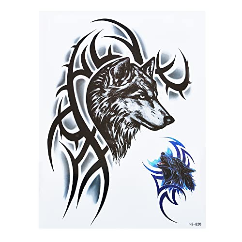 Tribal Wolf Tatuaggi da uomo Tatuaggi finti Tatuaggi temporanei (Hb820)