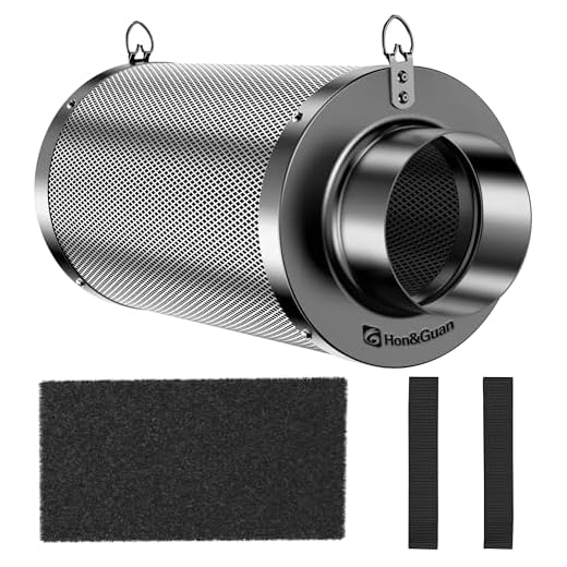 4-Zoll-Luftkohlefilter, Aluminiumgehäuse-Aktivkohle-Luftfilter mit Schwarzer Beutel-Smellines-Steuerung für Inline-Kanalventilator, Indoor-Hydrokultur, Gewächshaus, Growzelt 12,2 X 6,9 Zoll 9 Hon&Guan Aktivkohlefilter 100mm mit Leichtes Carbon 200mm Lang, 38mm Dickes Holzkohlebett für Geruchskontrolle, Geruchsentfernung Luftwäscher für Rohrventilator, Grow-Zelte, Hydrokulturen