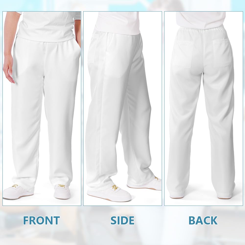 AUYAO Unisex Krankenschwester Hose Medizinische Schlupfhose Kasack Arbeitshose Multitaschen Berufshose Pflege Pflegehose Damen Bügelfrei Krankenhaus Hose Pflegehose für Pflege Praxis Klinik Weiß,M~2XL