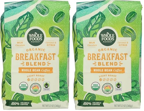 WHOLE FOODS MARKET Organic Whole Bean Breakfast Blend Coffee, 12 OZ (Pack of 2) image 3