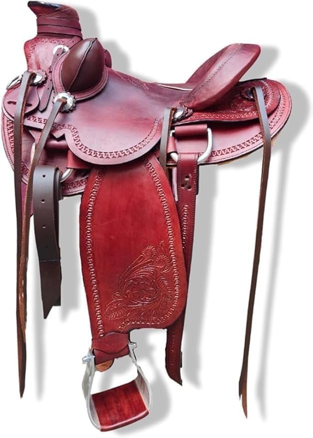 Leather Wade Horse Saddles Tree A Fork Roping Ranch Work Premium Western for Horses Handmade Equestrian Trail Tooled Carved Horse Saddle Tack Size: 10"-18" inches Seat, MD-WADE-54