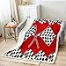 Racing Car Flag Flannel Blanket,Race Car Extreme Sports Themed Fuzzy Blanket for Children Present,Black White Checkered Plaid Polyester Throw Blanket for Couch, Twin Size (60 x 80 Inch)