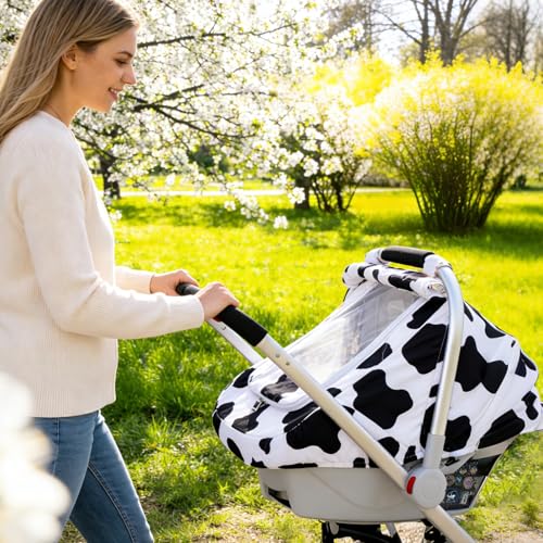 Image of Baby Car Seat Cover, Extra Large Mesh Carseat Cover for Boys Girls, Infant Car Seat Cover with Privasy Sunshades & 3D Mink Dot, Universal Baby Carrier Cover for All Season