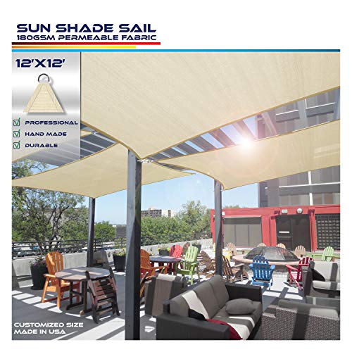 Windscreen4Less 12' X 12' Sun Shade Sail Uv Block Fabric Canopy In Beige Sand Square For Patio Garden #TOP1