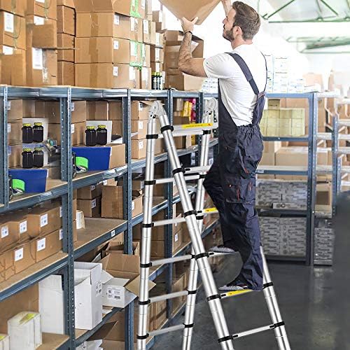 LARS360 5.0M Telescopic Ladder Aluminium A-Type 16.5 FT Telescoping Ladder Extension Extend Portable Ladder With Wheel Foldable Ladder Multi-Purpose Function For Home Loft Office DIY