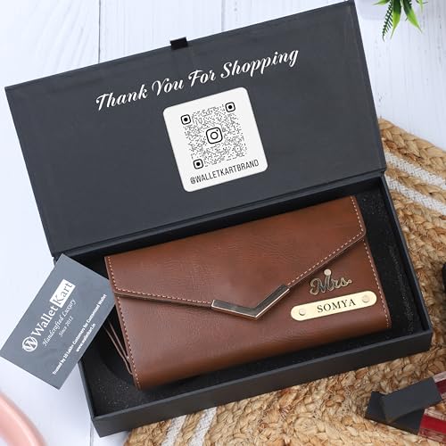 Image of WALLETKART Personalized Leather Women's Clutch with Name & Charm | Customized Clutch for Girlfriend Friend Wife Mother & Sister