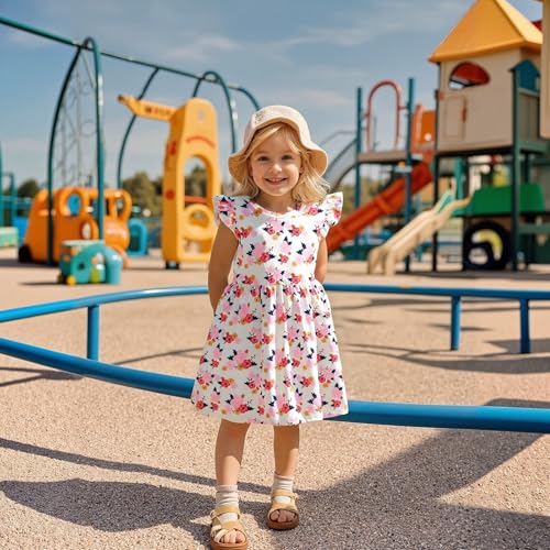 Toddler Little Girls Casual Dresses Short Sleeve Crew Neck Graphic Cartoon Dress for 2-8 Years2