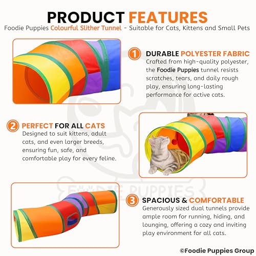 Image of Foodie Puppies Colorful Cat Tunnel Toy for Indoor Cats (Slither Tunnel) | Foldable Interactive Play Tunnel with Peek Hole & Hanging Ball | Collapsible Pet Tube for Cats, Kittens, Rabbits & Guinea Pigs