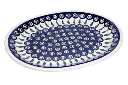 Blue Rose Polish Pottery Peacock Large Serving Platter