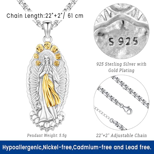 Eusense La Santa Muerte Necklace for Men Women Sterling Silver 925 Gold 14K 18K Skull Memento Mori Necklaces Pendant Grim Reaper Skull Jewelry2