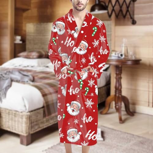 AFPANQZ Men Bathrobe with Pockets Full Length Sleepwear Longsleeve Lightweight Pajama Shawl Robe Waffle Nightgown Big & Tall3