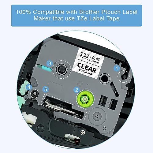 Absonic 12Mm 0.47 Laminated Clear Tape Compatible For Brother Tze-131 Tze131 Label Tape 1/2 Tze Tape For Brother Ptouch Pt-D210 Pt-D220 Pt-H111 Pt-H100 Pt-D400 Label Maker, Black On Clear, 6-Pack #TOP2
