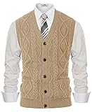 PJ PAUL JONES Mens Stylish Button Down Sleeveless Sweater Vest Cardigans for Office Khaki L