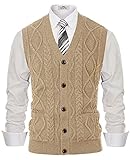 Mens Classic Regular Fit Sweater Vest V Neck Sleeveless Cardigans Khaki XL -  PJ PAUL JONES