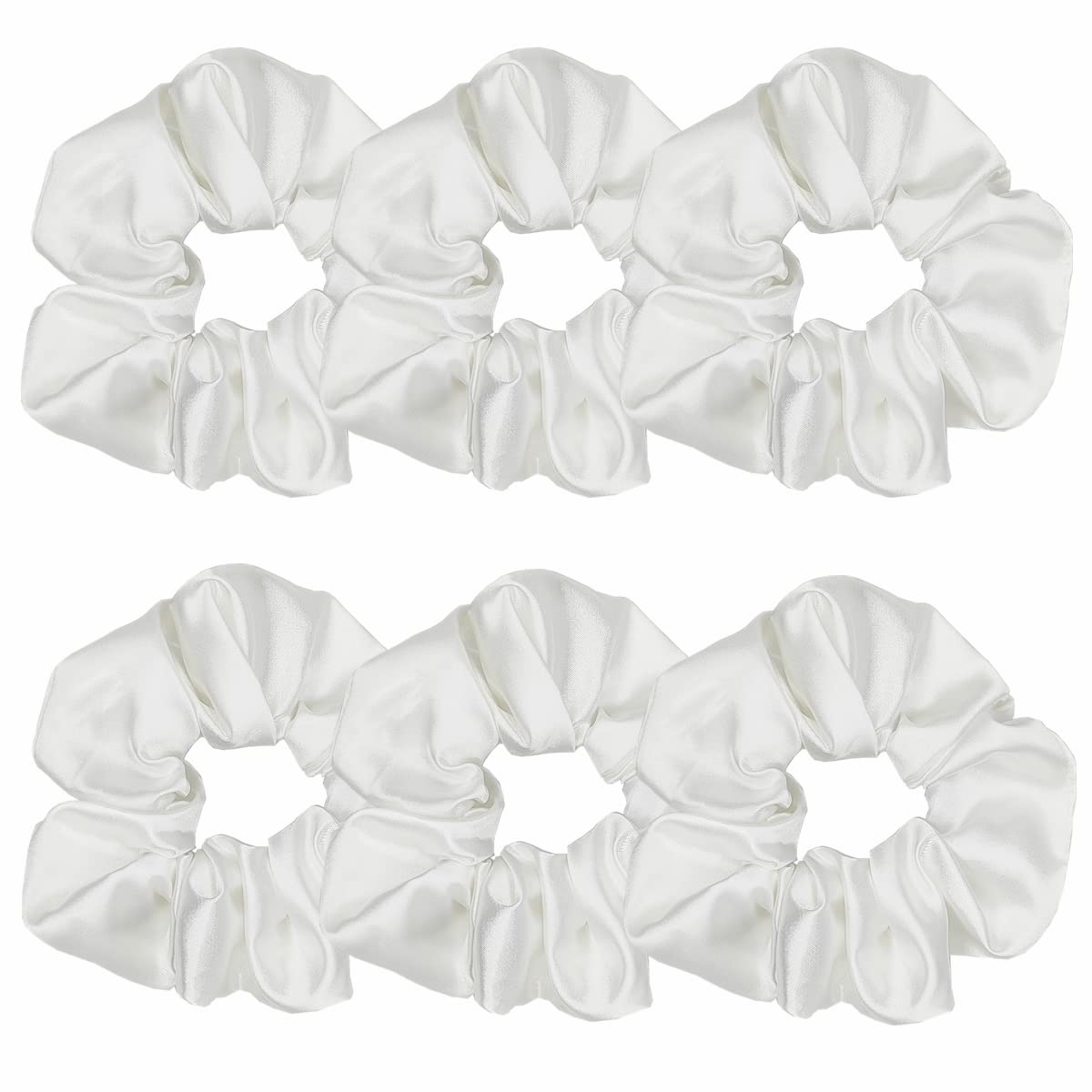 6 Pcs Satin Scrunchies - Soft Hair Ties, Ponytail Holders, Hair Bands, Hair Accessories for Women and Girls (4.3 inch, White)