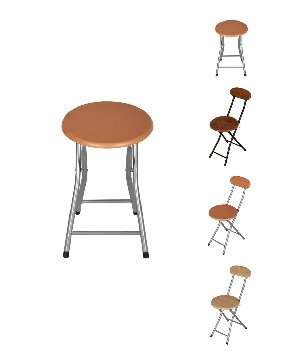 Jardin202 - Taburete Plegable para Cocinas y salón | Plegable | Pack 2 uds (Plata/Madera - 45 cm)