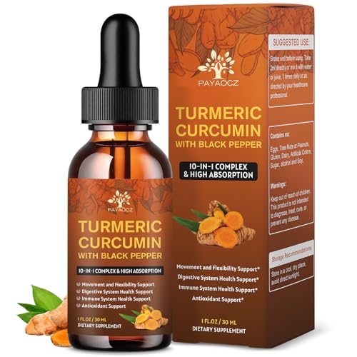(2 Pack) Organic Turmeric Curcumin Supplement with Black Pepper and Ginger - Liquid Turmeric Extract Drops (with Cinnamon Rosemary) - Mobility and Flexibility Support and Digestive Health - 1 Fl Oz