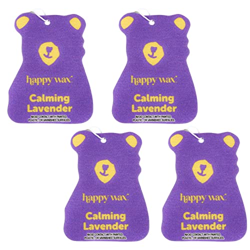 Image of Happy Wax Calming Lavender Hanging Car Cub Air Freshener - Scented and Infused with Natural Essential Oils - Cute 4-Pack
