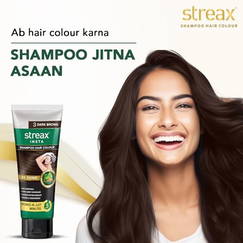 Image of Streax Shampoo Hair Colour, 60 ml - Dark Brown, Easy DIY- Squeeze Pack