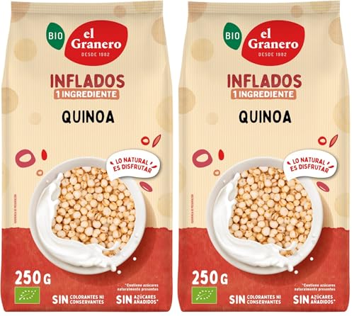 El Granero Integral - Quinoa Hinchada - 250 g - Rico en Vitaminas, Minerales y Fibra - Propiedades Hidratantes y Antioxidantes - Fuente de Energía - Ideal para Desayunos - Apta para Veganos