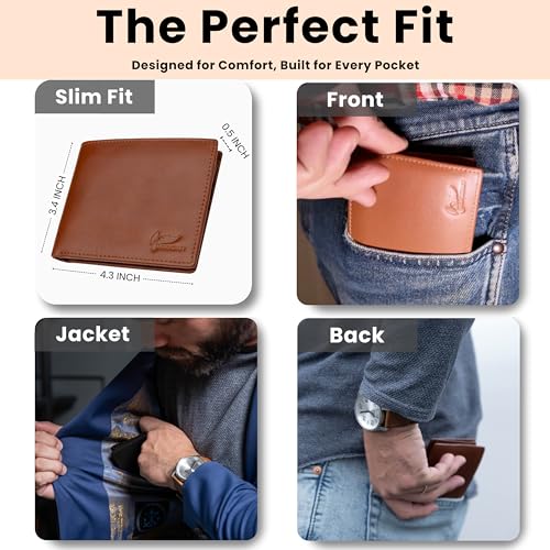 Top Grain Leather Wallet for Men - Mens Bifold Wallet RFID Blocking with Extra Capacity 10 Cards Slots with 2 ID Windows - Minimalist Mens Billfold Wallet - Mens Wallet with Gift Box - Coffee Brown4