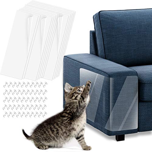 VavoPaw Cat Furniture Couch Protector, 12Pcs Cat Anti-Scratch Deterrent Tapes, Clear Cat Training Sticky Paw Pads with Pins for Protecting Your Upholstered Furniture - White