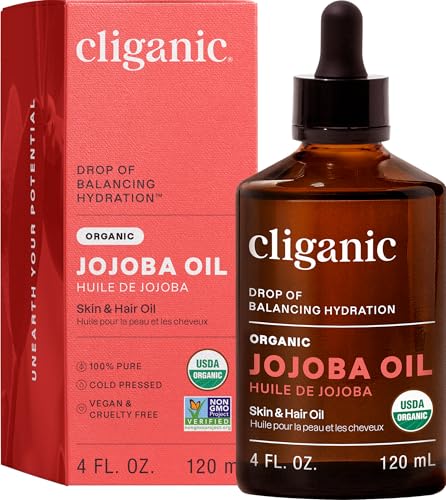 Cliganic Organic Jojoba Oil, 100% Pure (4oz) | Moisturizing for Face, Hair, Skin & Nails | Natural...