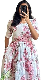 Women's Cotton Blend Maxi Midi Dress Western Dress for Women Elegant Floral Printed Long Dresses Price In India