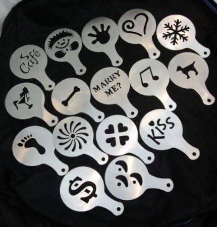 Coffee Latte Art Cappuccino Stencils Stainless Steel Plate Template 16 Designs by Gater