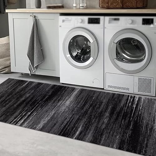 Tapis de couloir lavable noir et gris pour entrée sans glisse - 5