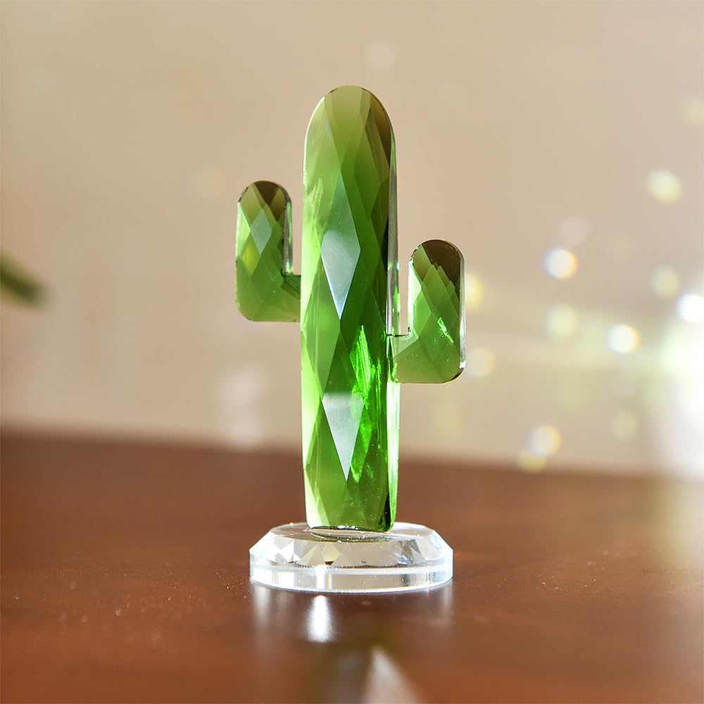Crystal Cactus Figurine, Glass Figurine Decor for Table & Car