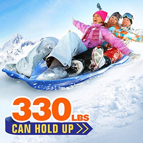 tomser Snow Sled 2 Pack, Large Toboggan Snow Sled for Adults and Kids Durable Saucer Sleds for Snow Winter Snow Sledding for Outdoor Grass Dune Game Plastic Sled Red and Blue