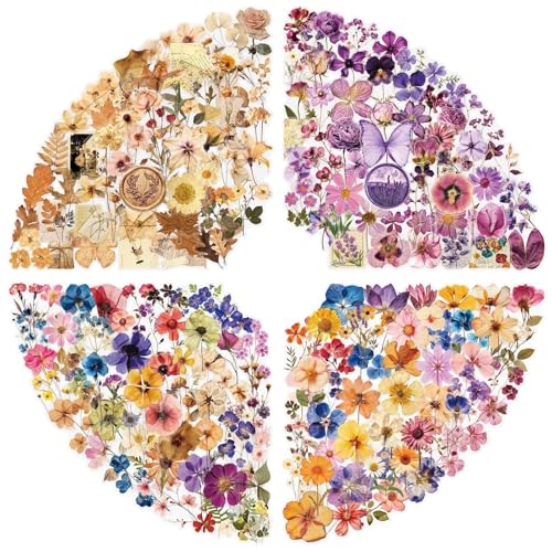 Image of 200PCS Transparent Flora Scrapbook Stickers, Vintage Aesthetic Flowers Sticker for Scrapbooks Travel Journal, Vinyl Waterproof for Water Bottles Laptop Phone Scrapbook Supplies DIY Crafts(flower-200)