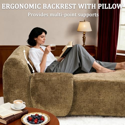 Image of 66 Inches Oversized Chaise Lounge Indoor, No Assembly Required Single Sleeper Sofa Chair with Lumbar Pillow, Upholstered Boneless Sofa Bed for Living Room, Bedroom