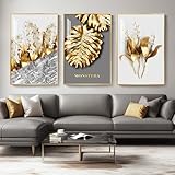 Framed Modern Luxury Large Gold Wall Art for Living Room, Set of 3 Piece Contemporary Paintings Artwork for Walls, Big Size Prints with Gold Frame, Pictures for Hallway, Office Wall Decor 24x36 Inch