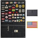 ZESION Black Tactical Patch Display Panel Holder Board, Collapsible Tactical Patch Display Rack Military Patch Mounting Plate with 2 Flag Patch Included (34.6