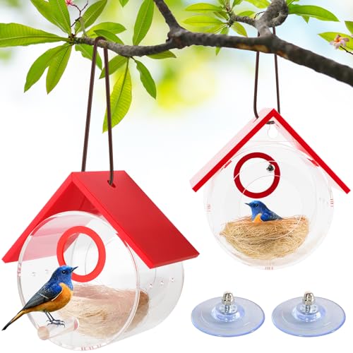 2 Packs Hummingbird House, Acrylic Transparent Bird Houses Outside, Window Birdhouse for Viewing Inside with Strong Suction Cup, Great for Bluebird Finch Chickadee Nesting