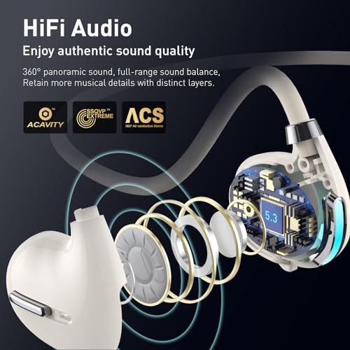 Image of HILEO Open Ear Headphones, Wireless Earbuds Bluetooth 5.3 Sports Earphones, Gaming Headset with Noise Cancelling Mic, IPX5 Waterproof, 10 Hours Musictime