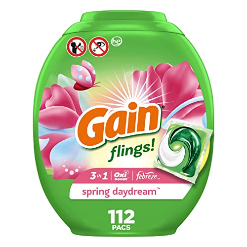 Image of Gain flings Laundry Detergent Soap Pacs HE Compatible 112 ct Long Lasting Scent Spring Daydream