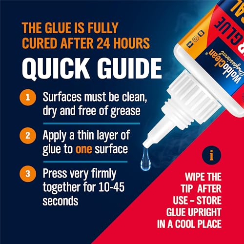 Image of WoldoClean Super Glue All-Purpose Liquid 25g - Fast Drying Clear CA Adhesive for Metal, Plastic, Wood, Ceramic, Glass & DIY Repairs