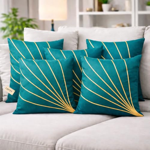 Image of LOFEY Dupion Silk Cushion Cover, 16 x 16 Inch (40 x 40 cm), Decorative Sofa Pillow Cover, Zipper Closure (2, Teal)