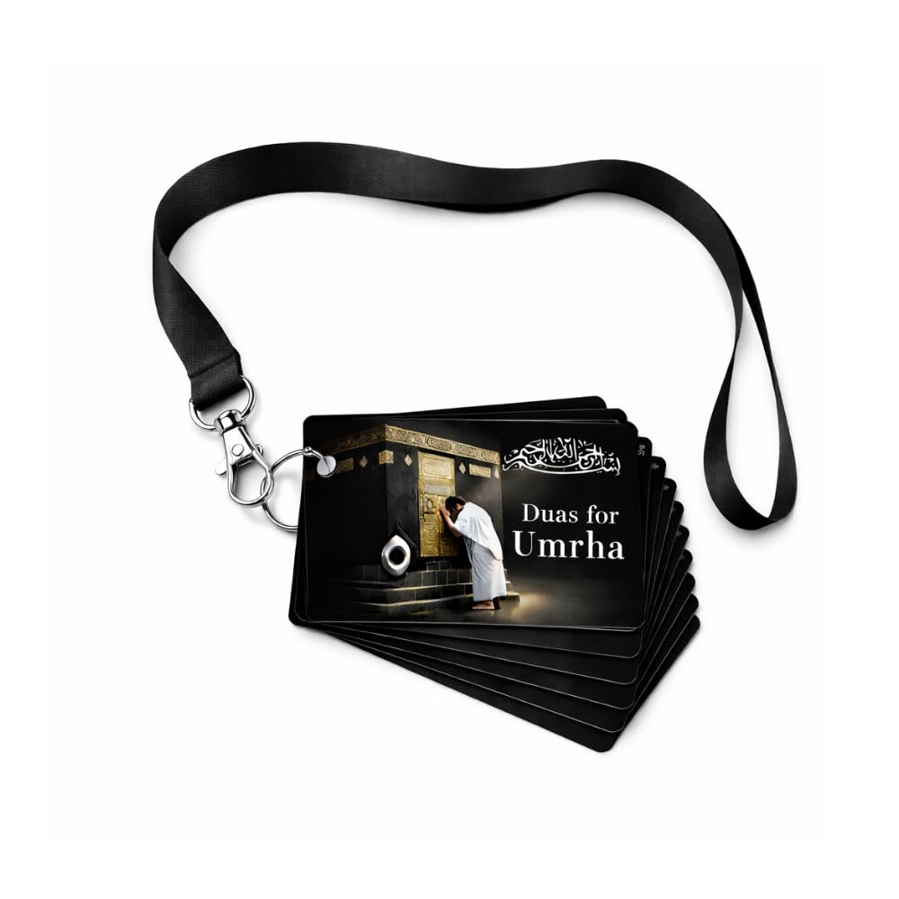 Authentic Umrah Dua Cards Based on Sunnah – 21 Laminated Black Cards with Kaaba Cloth Design Pocket Size |Arabic Transliteration & Meaning | Wearable Umrah Guide, Umrah Essentials-image-14
