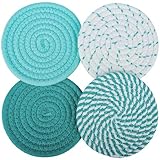 4.8 Inch Drink Coasters Set of 4, Large Fabric Cotton Absorbent Coasters for Drinks, Handmade Woven Cup Coaster for Desk, Minimalist Boho Coaster for Coffee Table Kitchen Decor (Colorful Green)