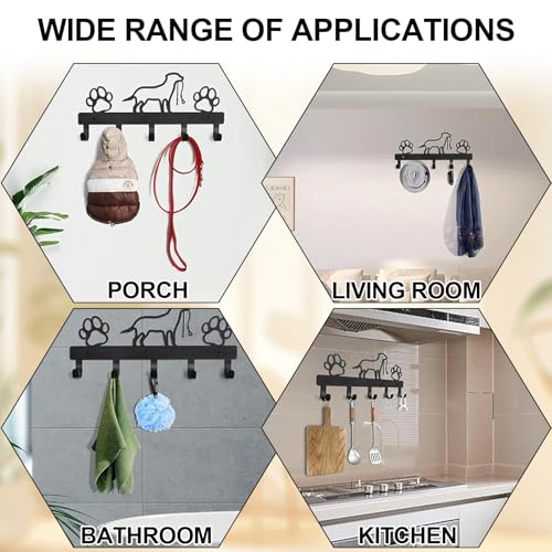 lomdung Hundegarderobe mit 5 Haken, Garderobenhaken mit Hunde Und Pfotenabdrücken, Dekoratives Wand-Hunderegal mit Schlüsselhaken, Kleiderhaken Wand für Badezimmer Küche Schlafzimmer