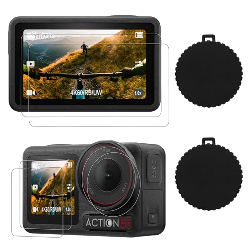CYNOVA DJI Osmo Action 5 Pro Screen Protector for DJI Action 5 Pro Accessories, Ultra Clear Tempered Glass Screen Protector with 2 Pack Silicone Lens Cover, Anti Scratch, Bubble Free, Ultra Resistant