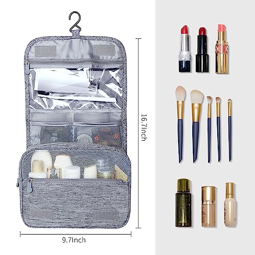 Image of Lcsmaokin Large Capacity Toiletry Bag Travel Bag with Hanging Hook for Men and Women Waterproof Travel Cosmetic Bag Bathroom Storage Bag for Brushes Set,Full-Sized Shampoo,Toiletries,Accessories-Grey