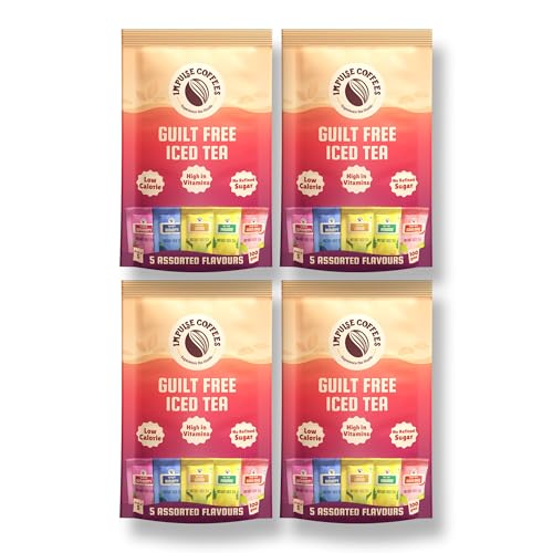 Image of Impulse Coffees Guilt Free Iced Tea Powder - Assorted Variety Pack | 5 Flavors - Lemon, Blueberry, Strawberry, Pineapple, Guava Chilli | Zero Refined Sugar | Vitamin C & B-Complex | 20g X 20 Sachets | 400g