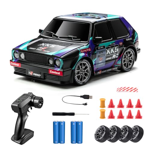 Image of RC Drift Car with Racing Livery 4WD 1 /24 Remote Control Drift Car | 20KM /H High-Speed Classic 80s-Style Sports Hatchback Toy Vehicle with LED Lights, Extra Racing Tires, for Adults and Kids